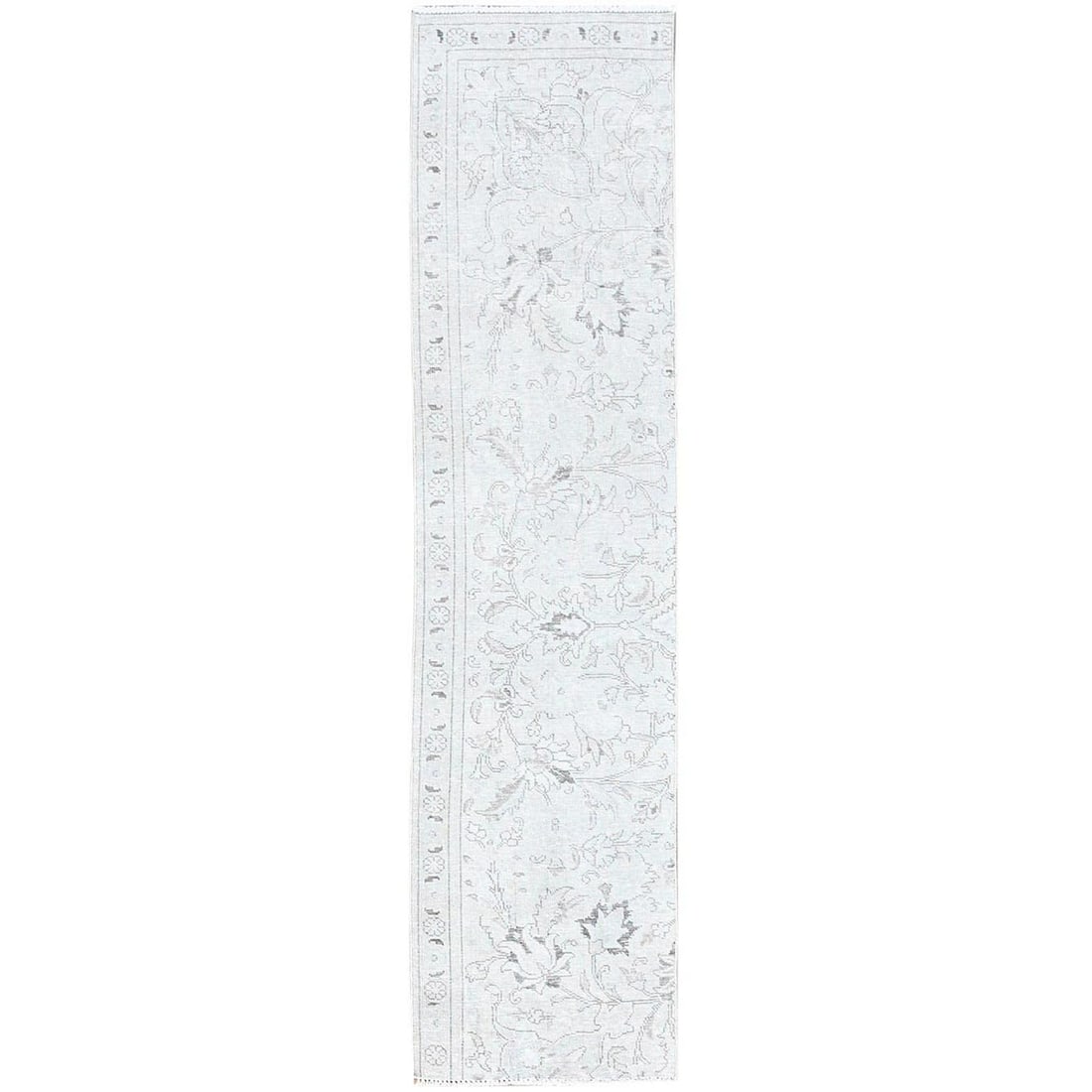 2'2"x9' Link White Fragment Vintage Zoroastrian Tebraz Runner Oriental Rug: 2'2"x9' Link White Fragment Vintage Zoroastrian Tebraz Runner Oriental Rug Experience the timeless beauty of a vintage Zoroastrian tebraz runner, hand-knotted with wool and featuring an intricate