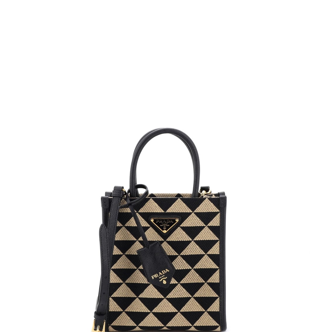 Prada Symbole Shopper Tote Jacquard Mini: Prada Symbole Shopper Tote Jacquard Mini The Prada Symbole Shopper Tote Jacquard Mini is a chic and versatile mini cross-body bag, perfect for adding a touch of sophisticated elegance to any outfit.