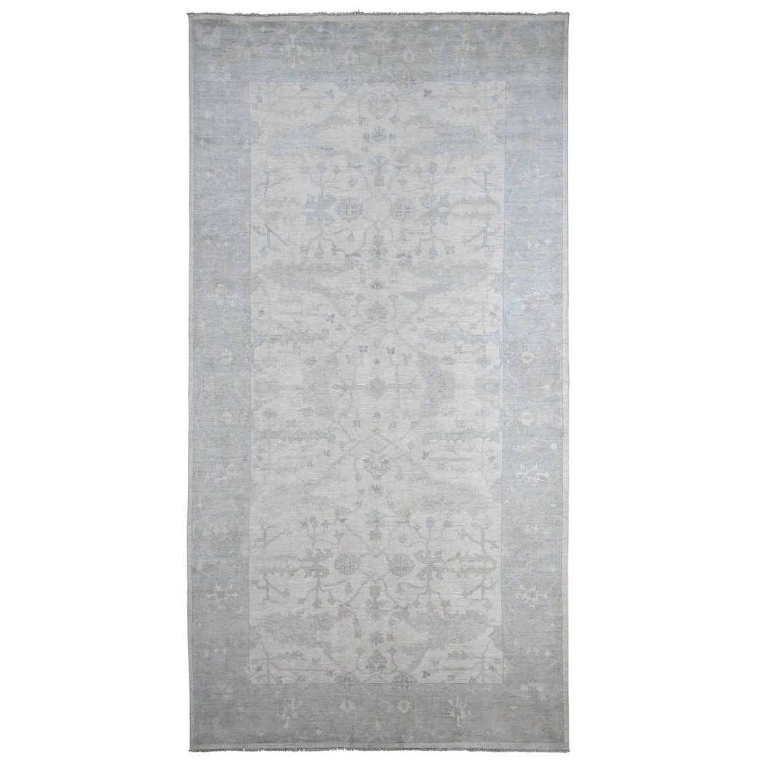 8'10"x17'4" White Afghan Angora Oushak Wool Hand Knotted Oversized Rug: 8'10"x17'4" White Afghan Angora Oushak Wool Hand Knotted Oversized Rug Experience the timeless beauty of traditional Afghan craftsmanship with this stunning 8'10"x17'4" White Afghan Angora Oushak