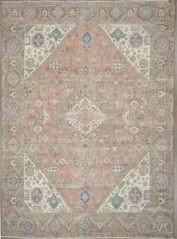 Oriental wool carpet semi antique large handmade floral rug 9x12 ft distressed. (1 of 15)