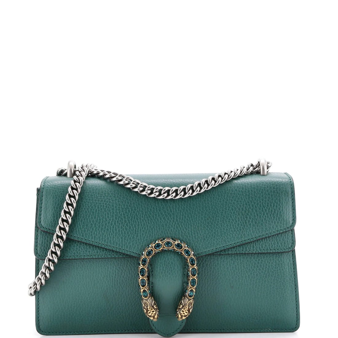 Gucci leather small chain bag with crystals top handle Dionysus.: Gucci leather small chain bag with crystals top handle Dionysus. Elevate your style with the iconic Gucci Dionysus small chain bag, boasting a stunning green leather exterior adorned with crystals and