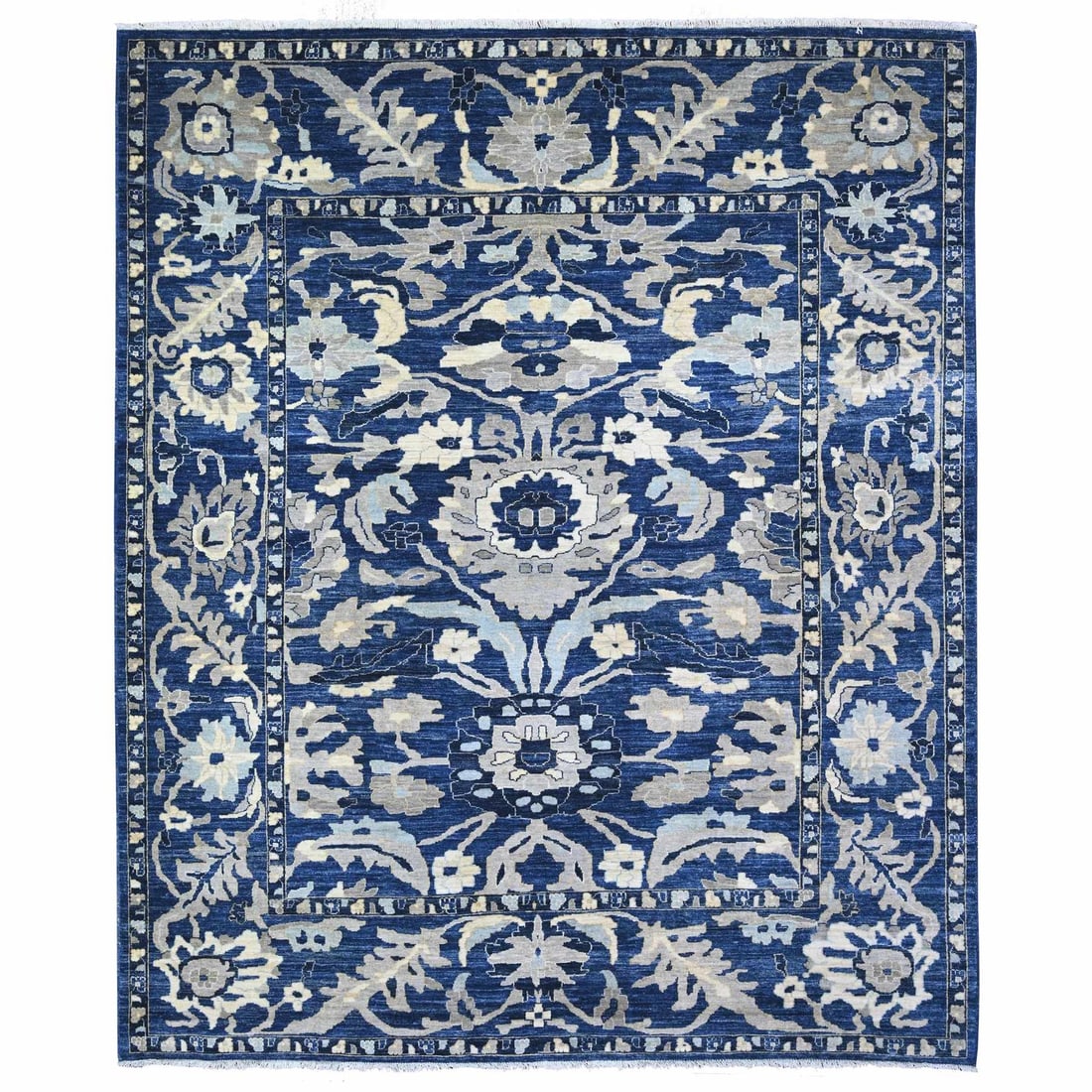 8'3"x9'8" Honorable Blue Wool Hand Knotted Peshawar Mahal Design Rug (1 of 12)