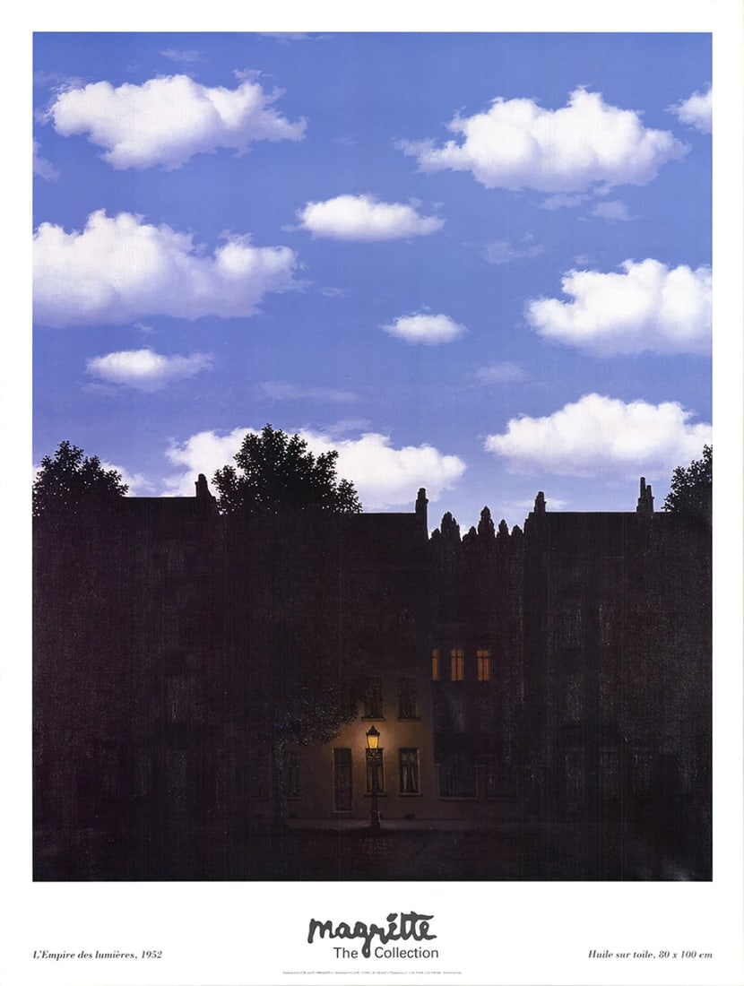 RENE MAGRITTE L'Empire des Lumieres 48.5" x 36.75" Offset Lithograph 1998 Surrea: RENE MAGRITTE L'Empire des Lumieres 48.5" x 36.75" Offset Lithograph 1998 Surrea Experience the surrealist mastermind Rene Magritte's 1998 masterpiece, L'Empire des Lumieres, in stunning offset