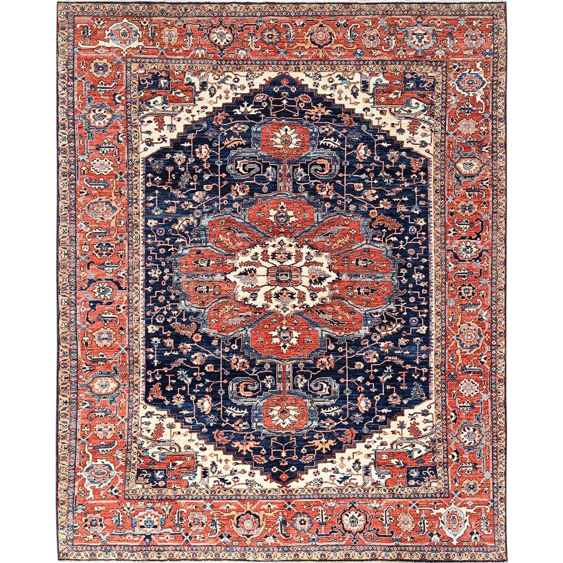 9'2"x12'8" Midnight Blue Seeripe Heris Hand Knotted High Mountain Wool Rug: 9'2"x12'8" Midnight Blue Seeripe Heris Hand Knotted High Mountain Wool Rug Experience the warmth and luxury of hand-knotted high mountain wool, expertly crafted in Turkey to create a stunning