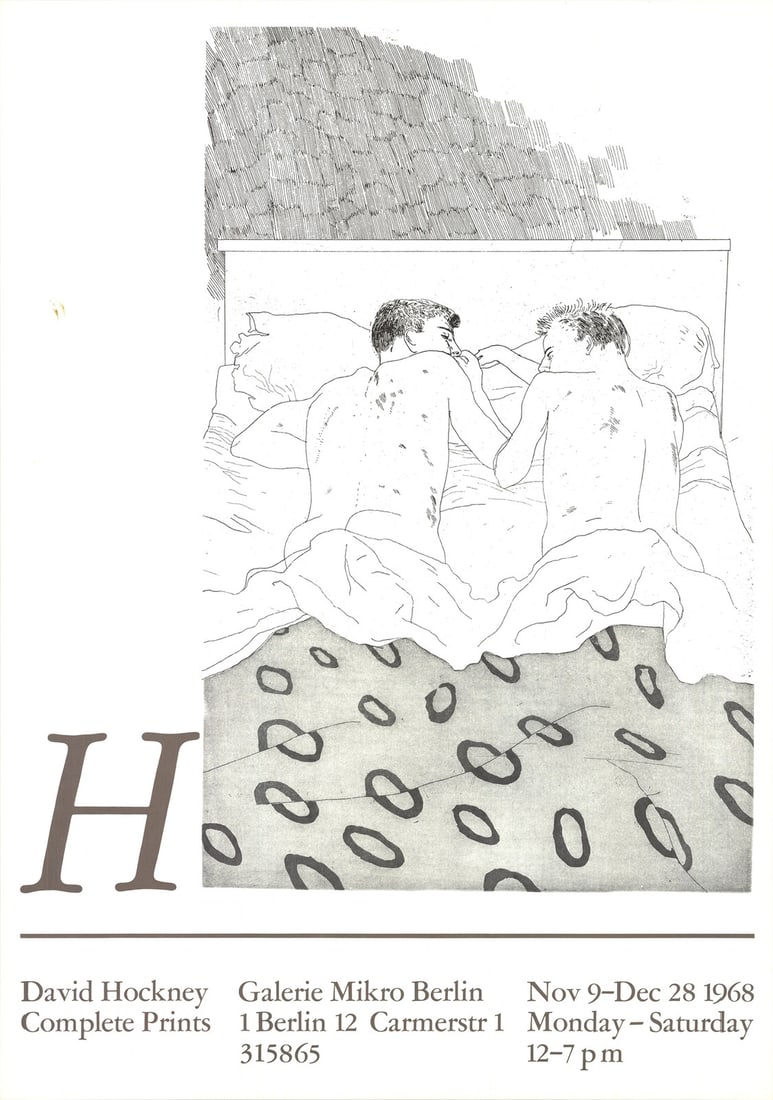 DAVID HOCKNEY Two Boys Aged 23 or 24 33" x 23.5" Poster 1968 Pop Art White Gray: DAVID HOCKNEY Two Boys Aged 23 or 24 33" x 23.5" Poster 1968 Pop Art White Gray Experience the iconic Pop Art style of David Hockney with his 1968 masterpiece, Two Boys Aged 23 or 24. This striking