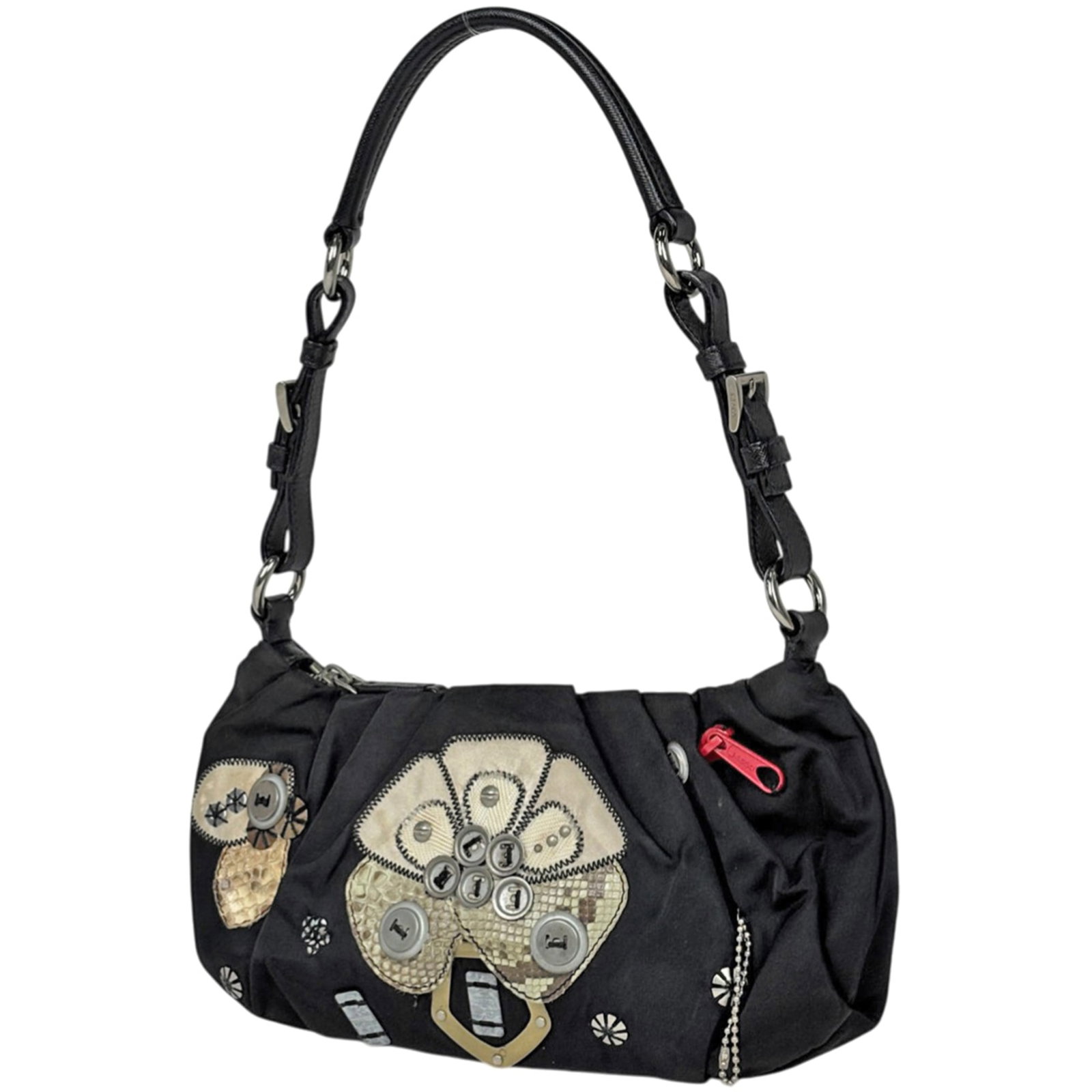 Prada Nylon Shoulder Handbag: Prada Nylon Shoulder Handbag A sleek and stylish Prada Nylon Shoulder Handbag, perfect for adding an edgy touch to your everyday look. Made from high-quality nylon, this shoulder bag boasts a chic