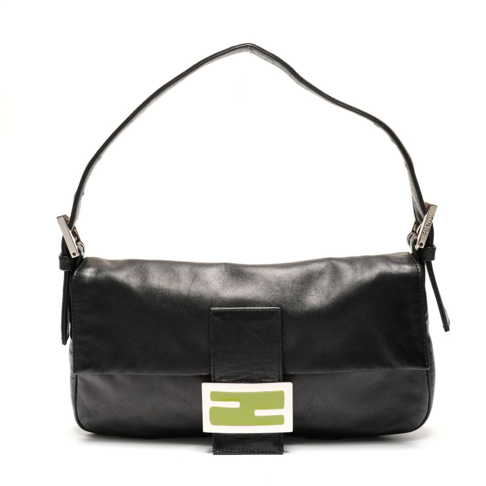 Fendi leather shoulder bag: Fendi leather shoulder bag Elevate your style with the iconic Fendi lambskin shoulder bag, boasting sleek black leather and a timeless design that exudes luxury. With its spacious interior and adjusta