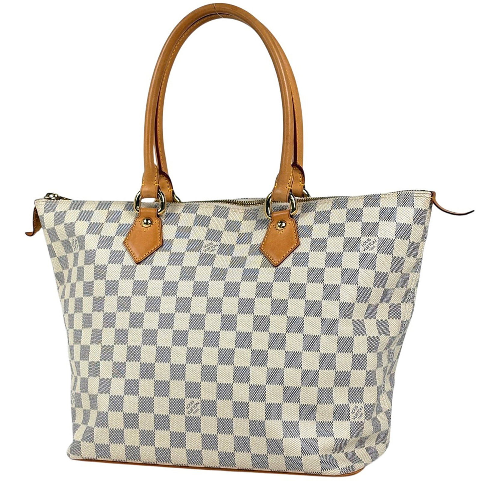 Louis Vuitton Handbag, Tote Bag Damier Azur: Louis Vuitton Handbag, Tote Bag Damier Azur Experience the timeless elegance of Louis Vuitton's iconic Damier Azur tote bag, featuring the classic white canvas with distinctive blue and red checks.