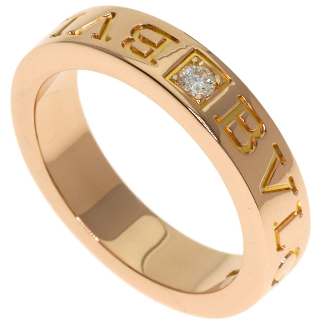 BVLGARI diamond ring with pink gold and double logo.: BVLGARI diamond ring with pink gold and double logo. Elevate your style with the iconic BVLGARI diamond ring, boasting a striking pink gold setting and the brand's signature double logo. This