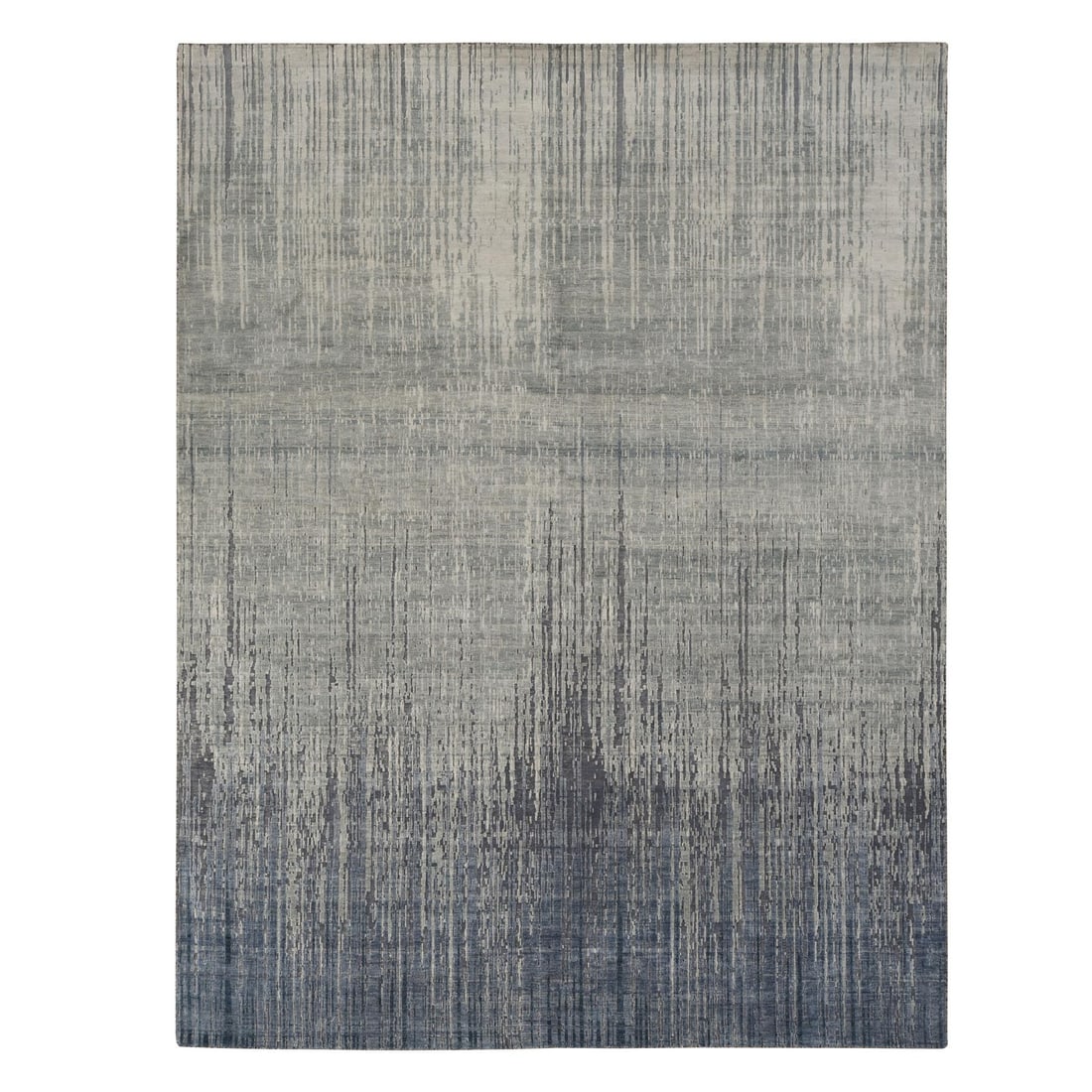 8'x10'4" Gray Vertical Ombre Design Pure Silk Hand Knotted Rug (1 of 12)