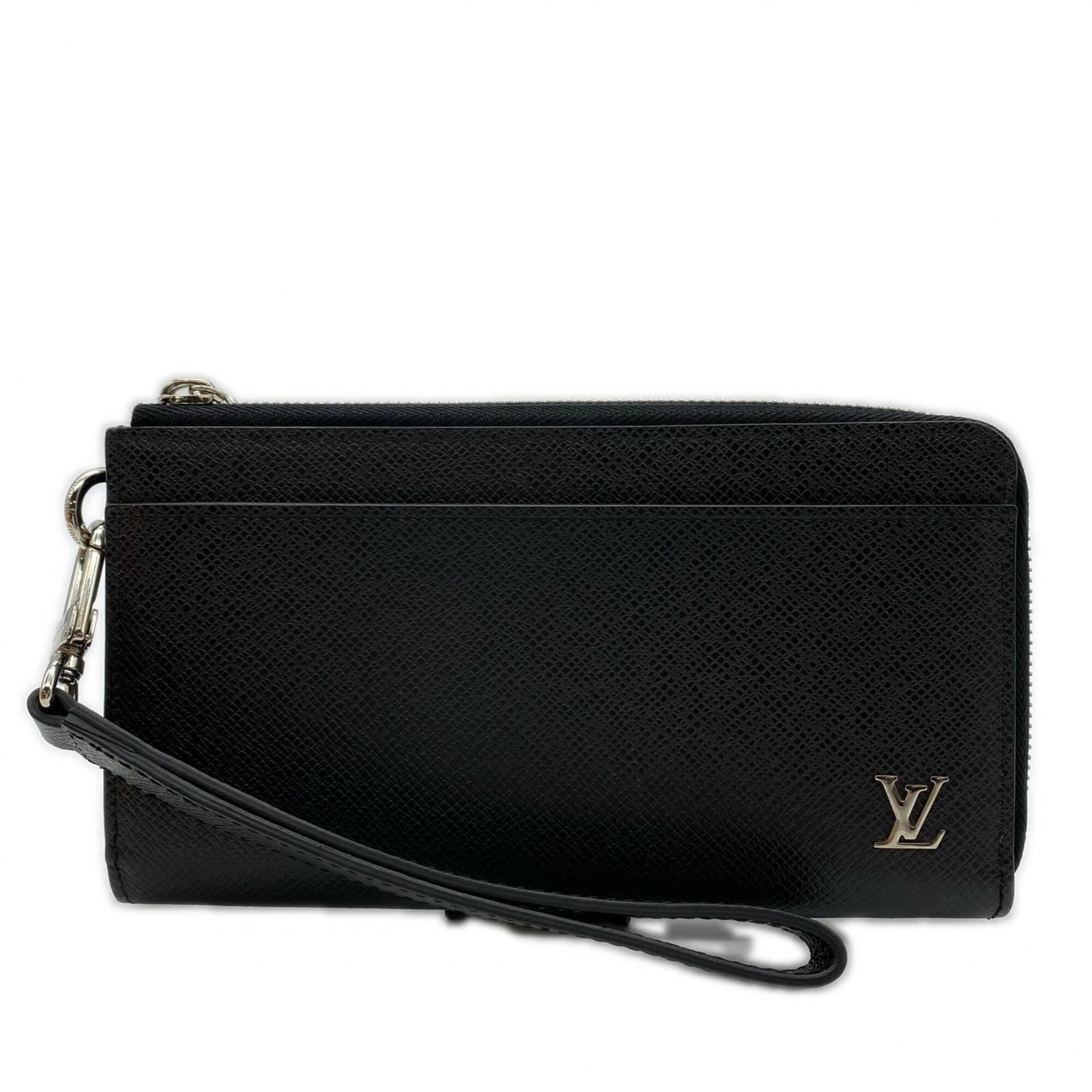 Louis Vuitton leather long bi-fold wallet: Louis Vuitton leather long bi-fold wallet A sleek and timeless accessory for the modern gentleman, this Louis Vuitton leather long bi-fold wallet boasts classic black calf leather and a sturdy zipper
