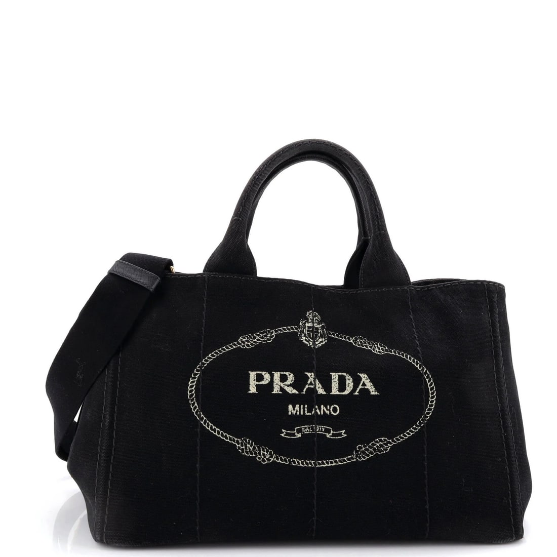 Prada is a medium canvas convertible tote. (1 of 6)
