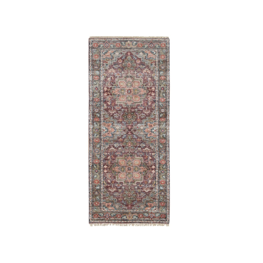 Light 2'7" Hand Knotted Wool Oriental Rug Soft Pile Burgundy Runner: Light 2'7" Hand Knotted Wool Oriental Rug Soft Pile Burgundy Runner Experience the rich warmth and elegance of India's finest craftsmanship with this stunning, hand-knotted wool oriental rug runner.