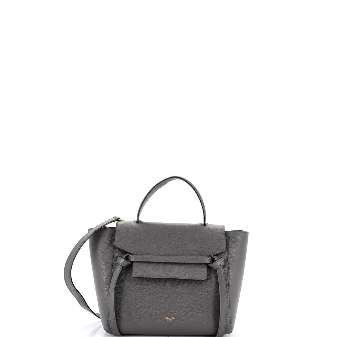 Leather Micro Celine Belt Bag Textured: Leather Micro Celine Belt Bag Textured The Celine Leather Micro Belt Bag Textured is a sleek and sophisticated accessory that exudes luxury with its textured leather exterior in a stunning gray hue.