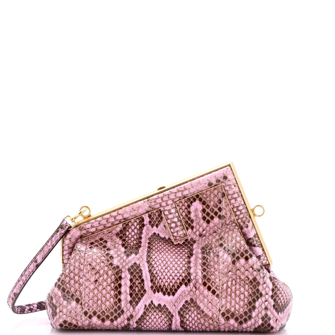 Fendi First is a small python bag.: Fendi First is a small python bag. Elevate your style with the iconic Fendi First, a sleek and sophisticated small python shoulder bag in rich brown and pink hues. This luxurious handbag boasts premiu