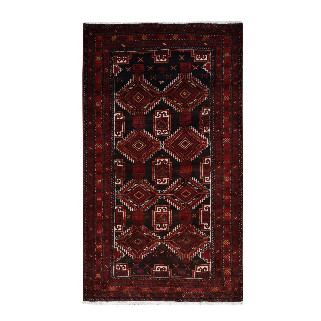 3'7"x6'5" Brown Vintage Zoroastrian Balooch Pure Wool Hand Knotted Rug: 3'7"x6'5" Brown Vintage Zoroastrian Balooch Pure Wool Hand Knotted Rug Experience the rich history and craftsmanship of Turkey with this stunning 2000-year-old Brown Zoroastrian Balooch Pure Wool