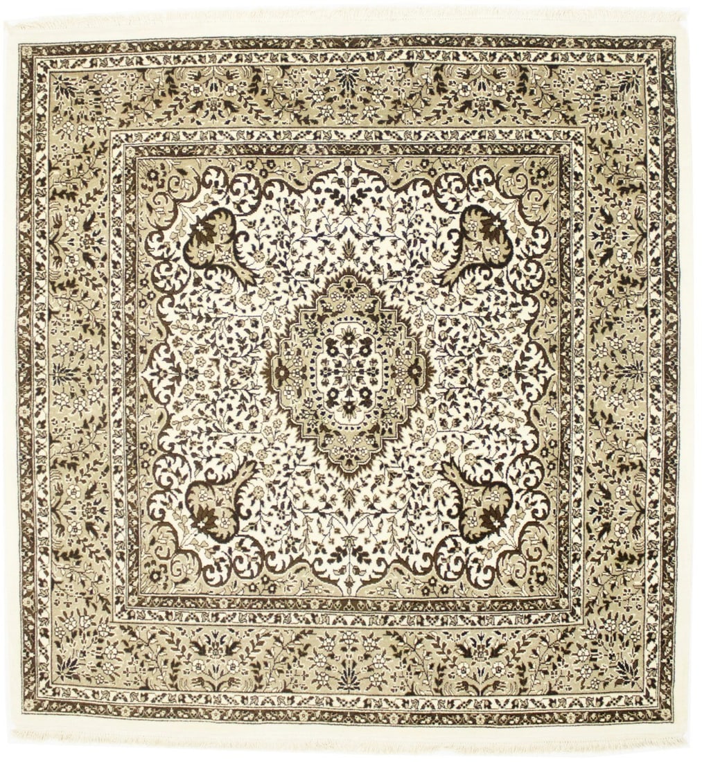Kirman Cream Hand-Knotted Floral Square 6'3X6'5 Area Rug Oriental Decor Carpet (1 of 16)