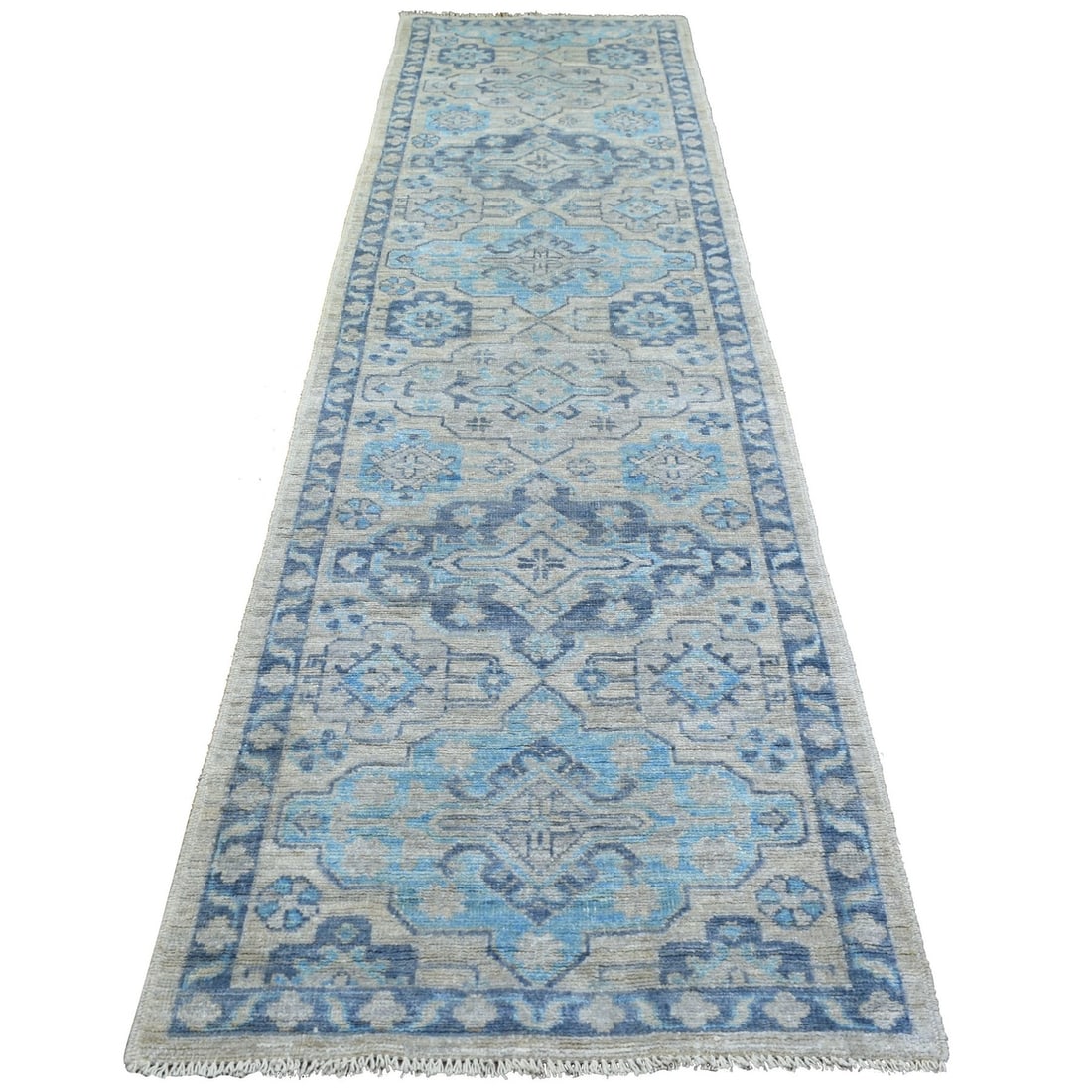 4'x11'9"Gray Hand Knotted Anatolian Village Inspired Wool Wide Runner Rug: 4'x11'9"Gray Hand Knotted Anatolian Village Inspired Wool Wide Runner Rug Experience the rich warmth and texture of hand-knotted Anatolian wool, inspired by traditional village designs. This stunning