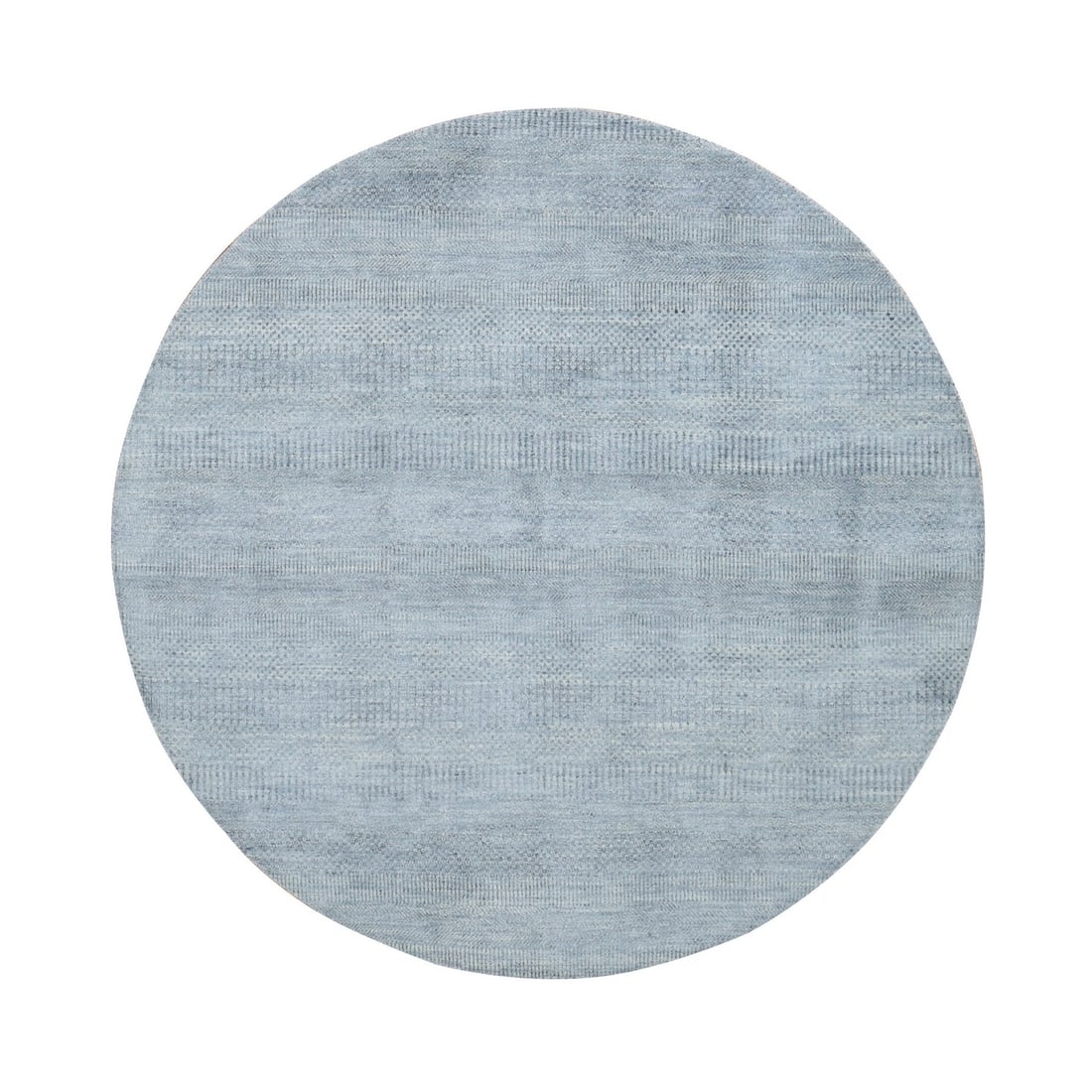 5'10"x5'10" Gray Wool and Silk Grass Design Hand Knotted Round Rug: 5'10"x5'10" Gray Wool and Silk Grass Design Hand Knotted Round Rug Experience the timeless elegance of Indian craftsmanship with this exquisite 70" x 70" hand-knotted round rug, expertly woven from ri