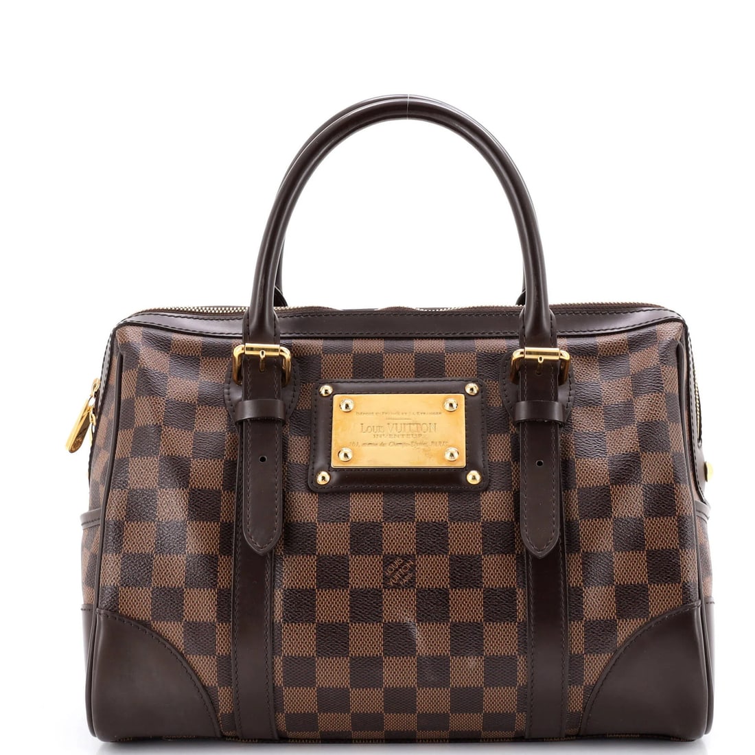 Louis Vuitton Damier Berkeley Handbag: Louis Vuitton Damier Berkeley Handbag A classic Louis Vuitton Damier Berkeley Handbag in rich brown leather, boasting the iconic Damier print and gold hardware, is up for grabs. With its timeless