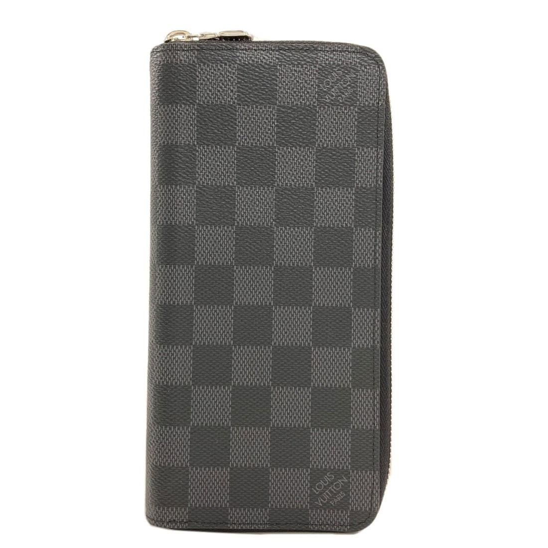 Vertical Long Wallet with Coin Pocket from Louis Vuitton: Vertical Long Wallet with Coin Pocket from Louis Vuitton Experience the timeless elegance of Louis Vuitton with this sleek, graphite grey long wallet featuring a spacious coin pocket and classic