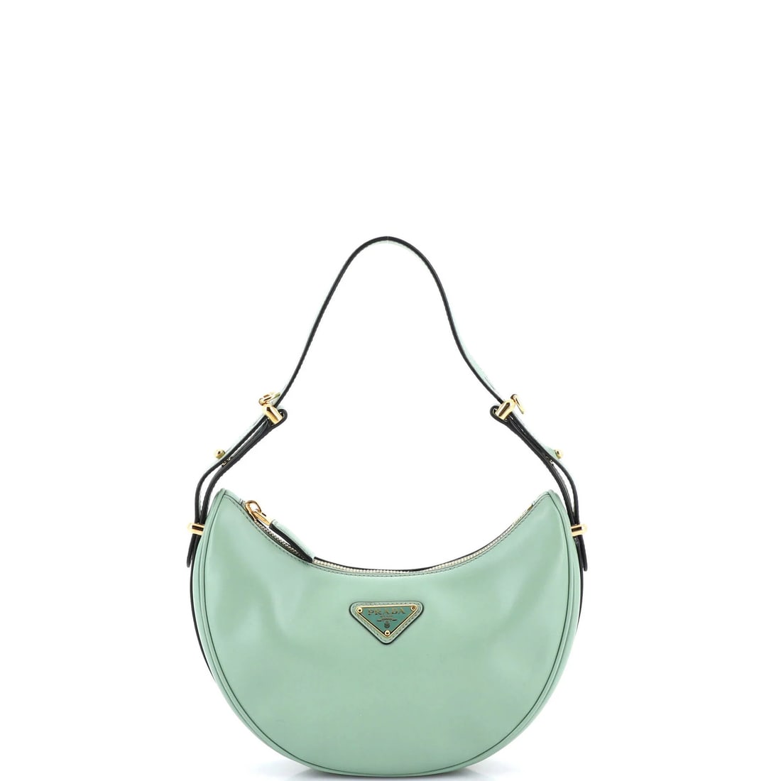 Prada leather small half moon hobo arque: Prada leather small half moon hobo arque The Prada leather small half moon hobo arque is a stylish and versatile accessory that combines classic design with modern functionality. With its sleek green