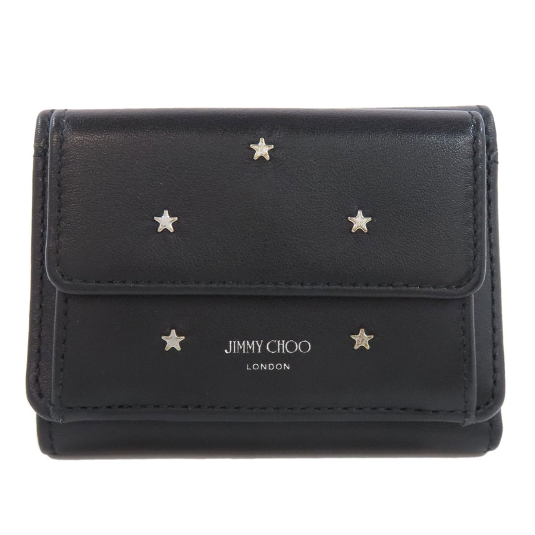 Jimmy Choo Star motif Bifold Wallet with Coin Pocket Leather: Jimmy Choo Star motif Bifold Wallet with Coin Pocket Leather Elevate your everyday style with the Jimmy Choo Star motif Bifold Wallet, crafted from rich black leather and boasting a sleek bifold