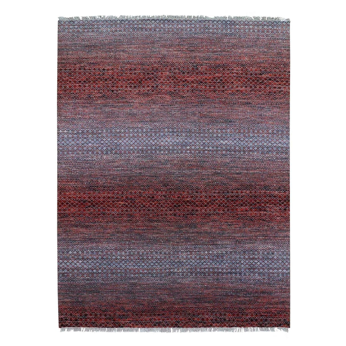9'1"x12'1" Red Hand Knotted Modern Chiaroscuro Collection Pure Wool Rug: 9'1"x12'1" Red Hand Knotted Modern Chiaroscuro Collection Pure Wool Rug Experience the rich warmth of India's finest craftsmanship with this stunning 9'1"x12'1" Red Hand Knotted Modern Chiaroscuro Col