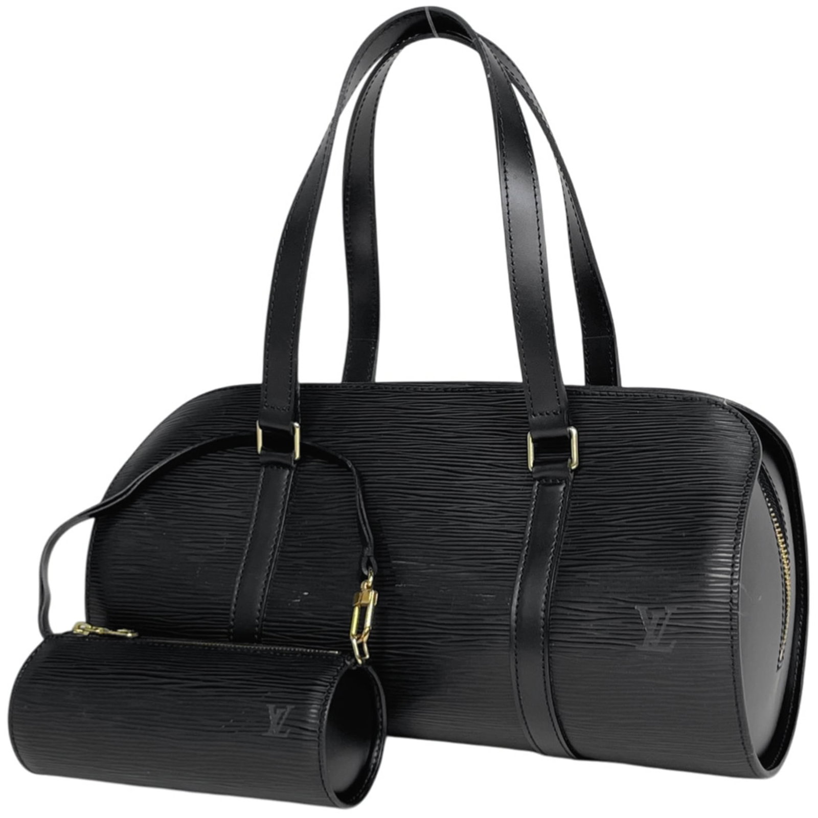 Louis Vuitton Epi Leather Pouch: Louis Vuitton Epi Leather Pouch A sleek and sophisticated accessory for the modern woman, this Louis Vuitton Epi Leather Pouch boasts the iconic brand's signature monogram pattern in rich black
