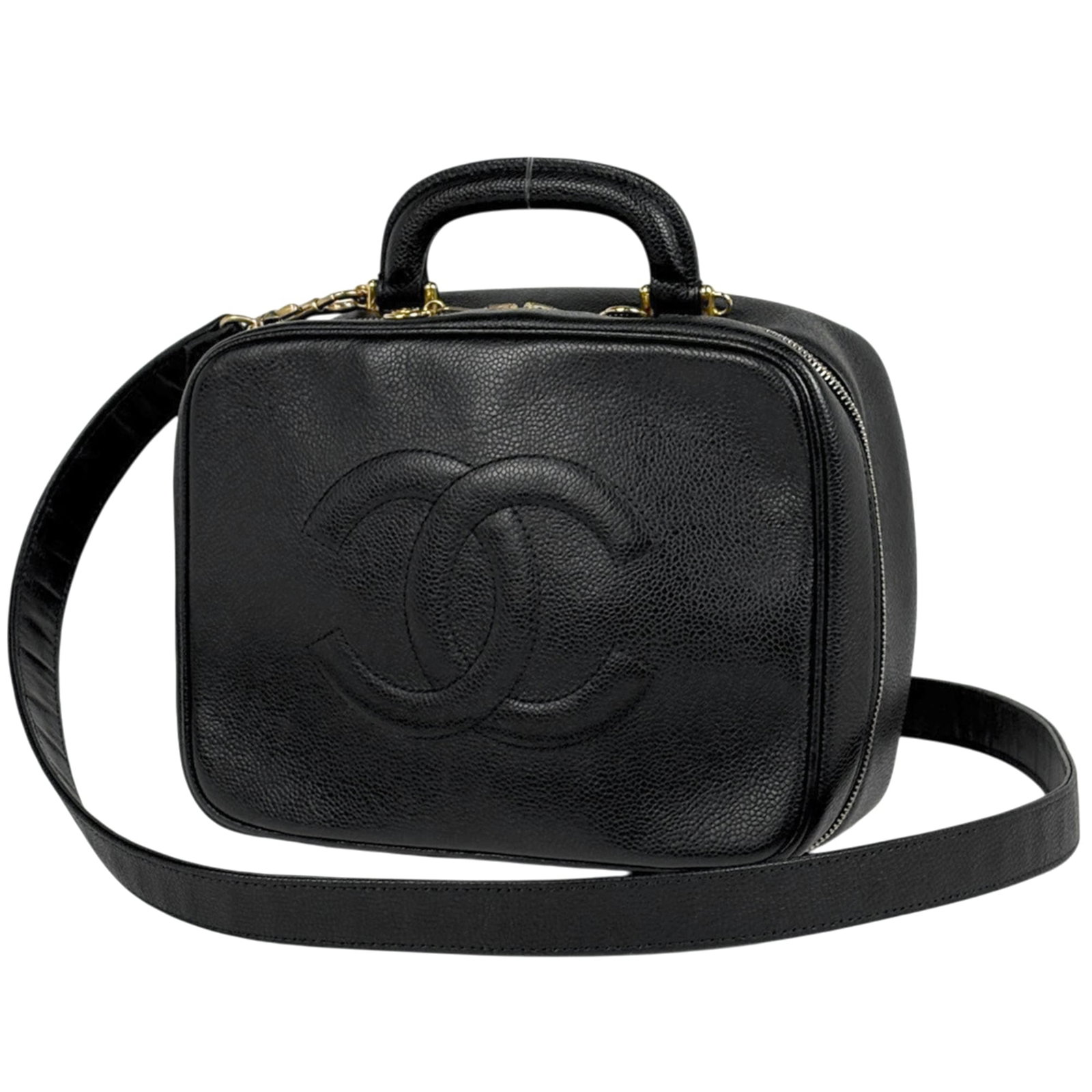 Chanel Calfskin Vanity Shoulder Bag: Chanel Calfskin Vanity Shoulder Bag A timeless Chanel classic, this black calfskin vanity shoulder bag boasts sleek lines and luxurious texture, perfect for adding an air of sophistication to any