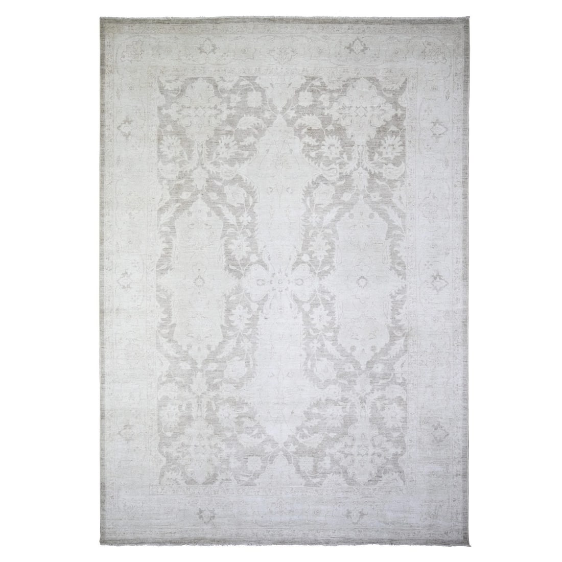9'9"x14' Battleship Gray Wool White Wash Peshawar Hand Knotted Rug (1 of 12)