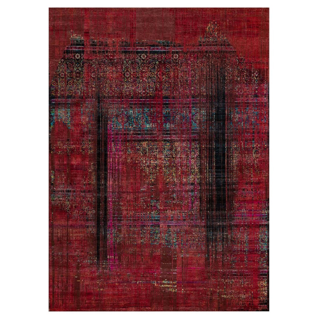 8'8"x12' Red Hand Knotted Rug Erased Zoroastrian Pattern Silk with Wool (1 of 11)