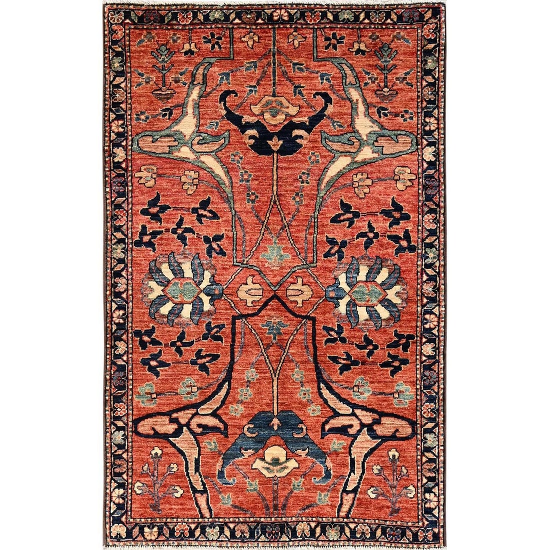 3'1"x5' Rust Red Bijar Garus Design Rug High Mountain Wool Hand Knotted: 3'1"x5' Rust Red Bijar Garus Design Rug High Mountain Wool Hand Knotted Experience the rich cultural heritage of Afghanistan in this stunning 3'1"x5' Rust Red Bijar Garus Design Rug, hand-knotted
