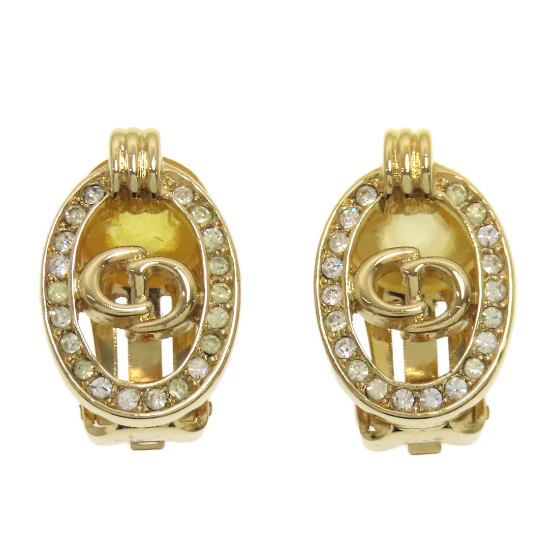 Christian Dior metal earring with rhinestone logo (1 of 7)