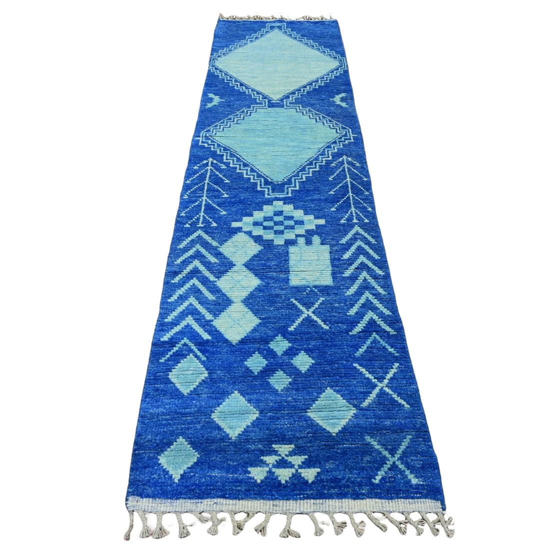 2'8"x10'5" Blue Geometric Moroccan Weave Wool Hand Knotted Runner Rug (1 of 6)