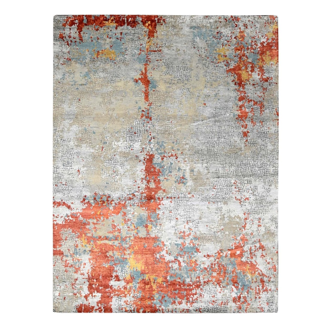 9'x11'10" Orange Abstract Design Wool and Silk Hand Knotted Oriental Rug (1 of 11)