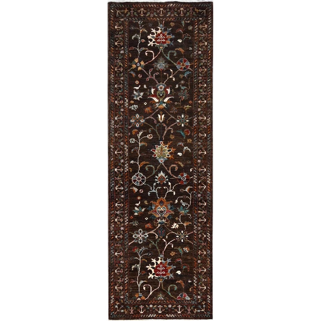 2'8"x8'6" Brown Pure Wool Afghan Sultani Oriental Runner Rug (1 of 7)