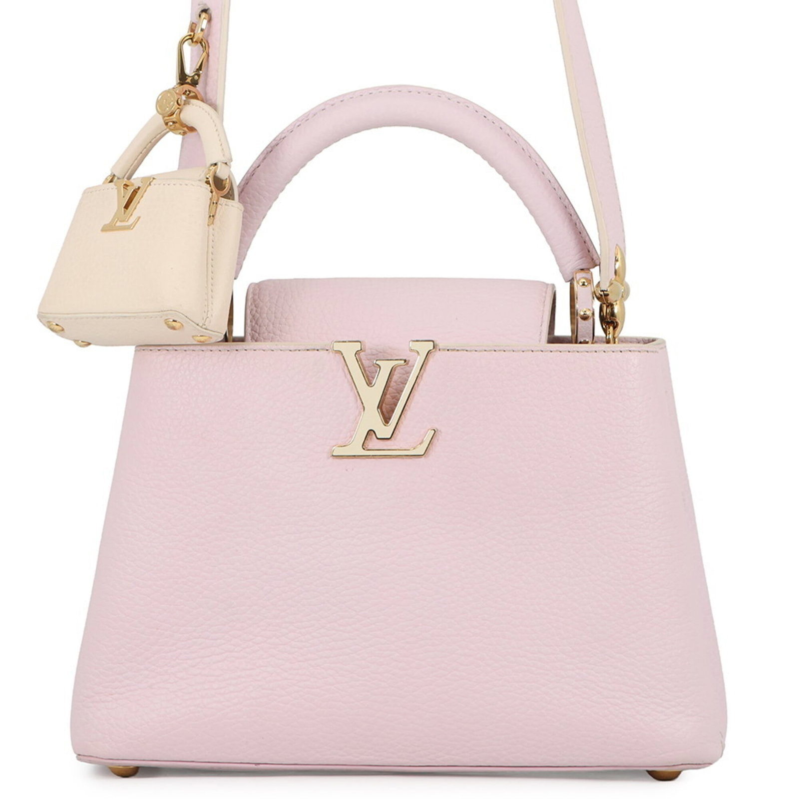 Louis Vuitton Leather Handbag: Louis Vuitton Leather Handbag A pristine Louis Vuitton leather handbag in crisp white, boasting the iconic monogram pattern and timeless design that exudes luxury. With its sturdy 18cm dimensions and