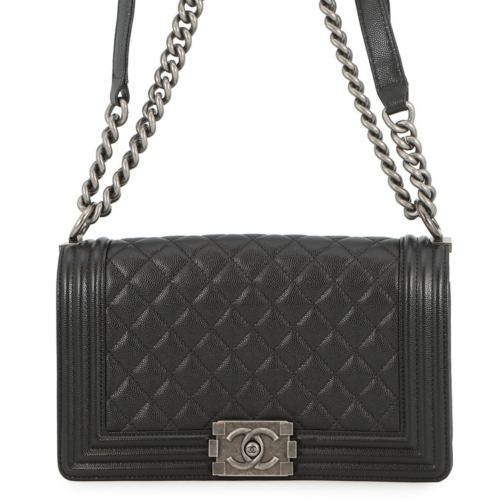 Chanel Handbag, Shoulder Bag Grained Calfskin: Chanel Handbag, Shoulder Bag Grained Calfskin A timeless Chanel shoulder bag in sleek black, crafted from high-quality grained calfskin that exudes classic sophistication. With its clean lines and