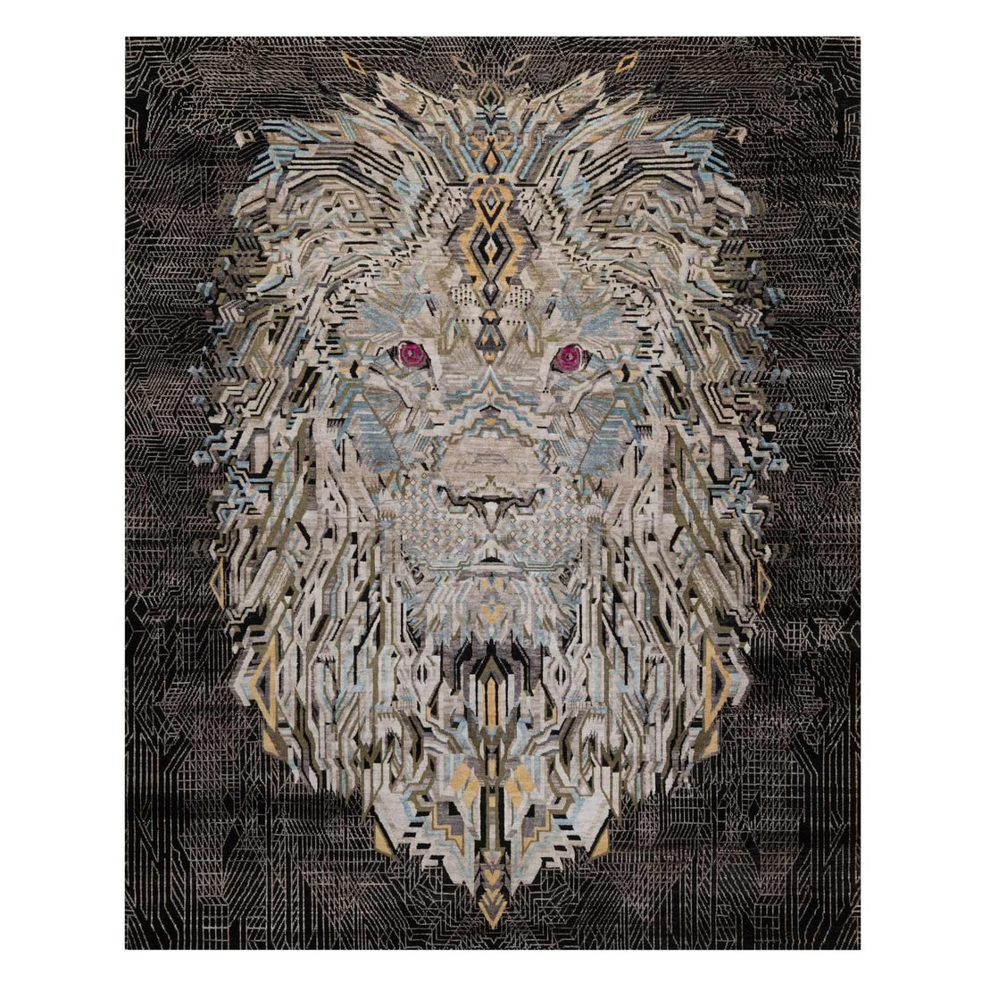 Black Hand knotted wool and silk novelty rug from the Maharaja lion. (1 of 11)