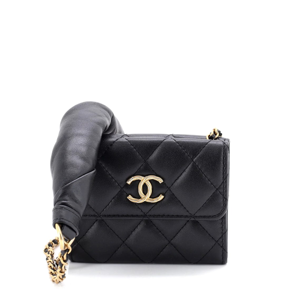 Chanel lambskin quilted card holder with padded chain strap (1 of 5)