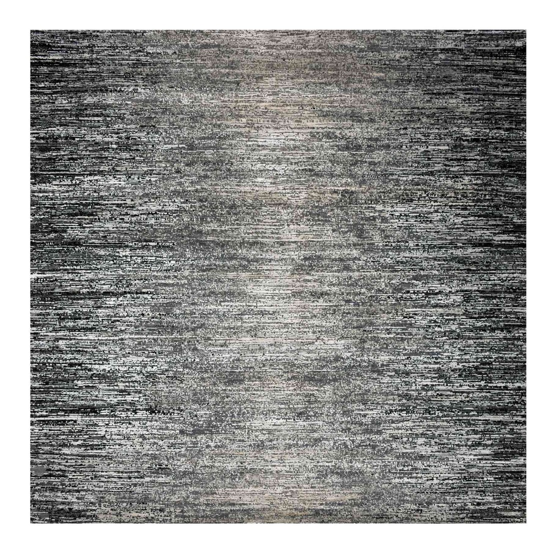 10'x10' Bohemian Black Hand Knotted Modern Abstract Wool Silk Square Rug: 10'x10' Bohemian Black Hand Knotted Modern Abstract Wool Silk Square Rug Experience the beauty of Indian craftsmanship in this stunning 10'x10' Bohemian Black Hand Knotted Modern Abstract Wool Silk