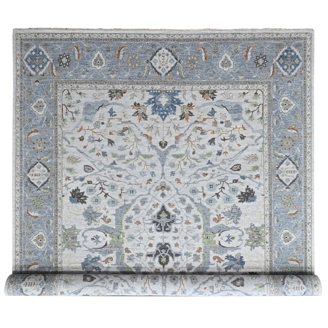 Oushak Rug Hand Knotted 12'x15' Gray All Over Design Pure Wool Oriental: Oushak Rug Hand Knotted 12'x15' Gray All Over Design Pure Wool Oriental Experience the rich history and cultural heritage of India with this stunning Oushak rug, hand-knotted from 100% pure wool in a