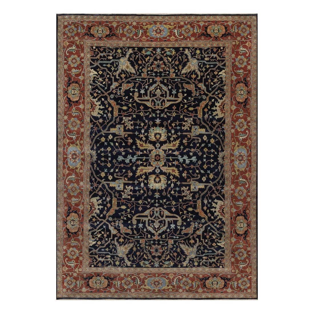 Midnight blue fine heris re-creation wool soft hand knotted rug (1 of 11)