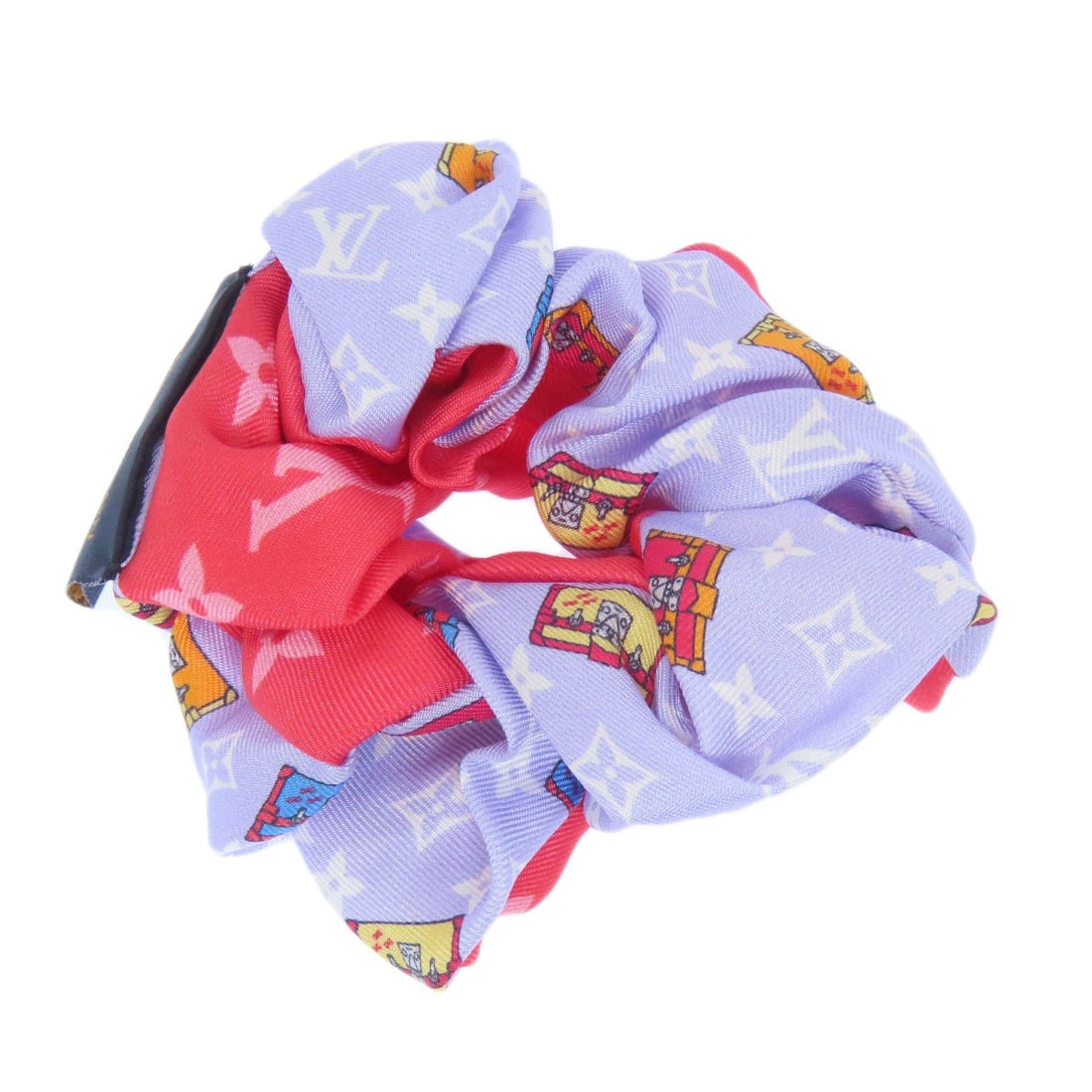 Louis Vuitton silk shush hair accessory: Louis Vuitton silk shush hair accessory Elevate your style with the iconic Louis Vuitton silk shush hair accessory, boasting a striking purple and red color combination that adds a pop of