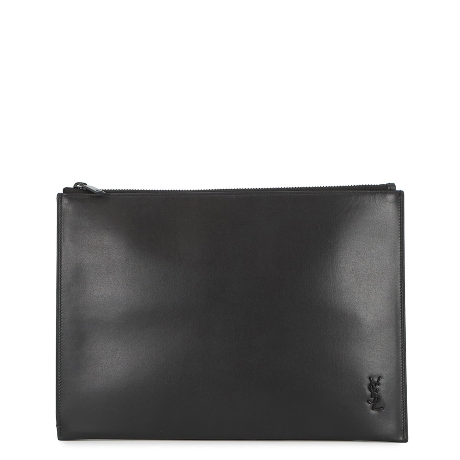 Yves Saint Laurent is a leather clutch bag.: Yves Saint Laurent is a leather clutch bag. Elevate your evening look with the timeless elegance of Yves Saint Laurent's black leather clutch bag. This luxurious, mint-condition piece boasts sleek