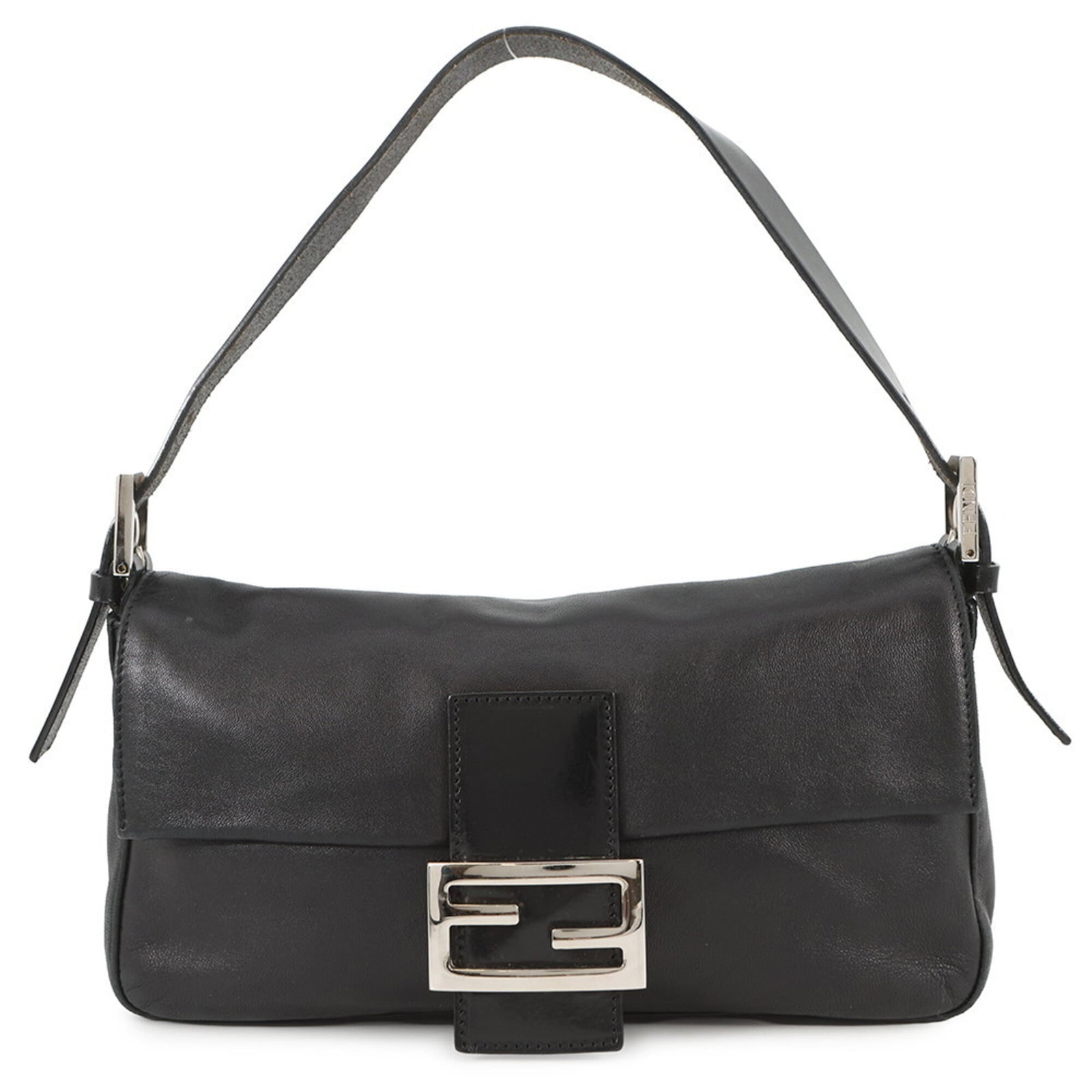 Fendi Leather Shoulder Bag: Fendi Leather Shoulder Bag A sleek and sophisticated Fendi leather shoulder bag, crafted from high-quality black leather with a timeless design that exudes luxury. With its classic shape and understat