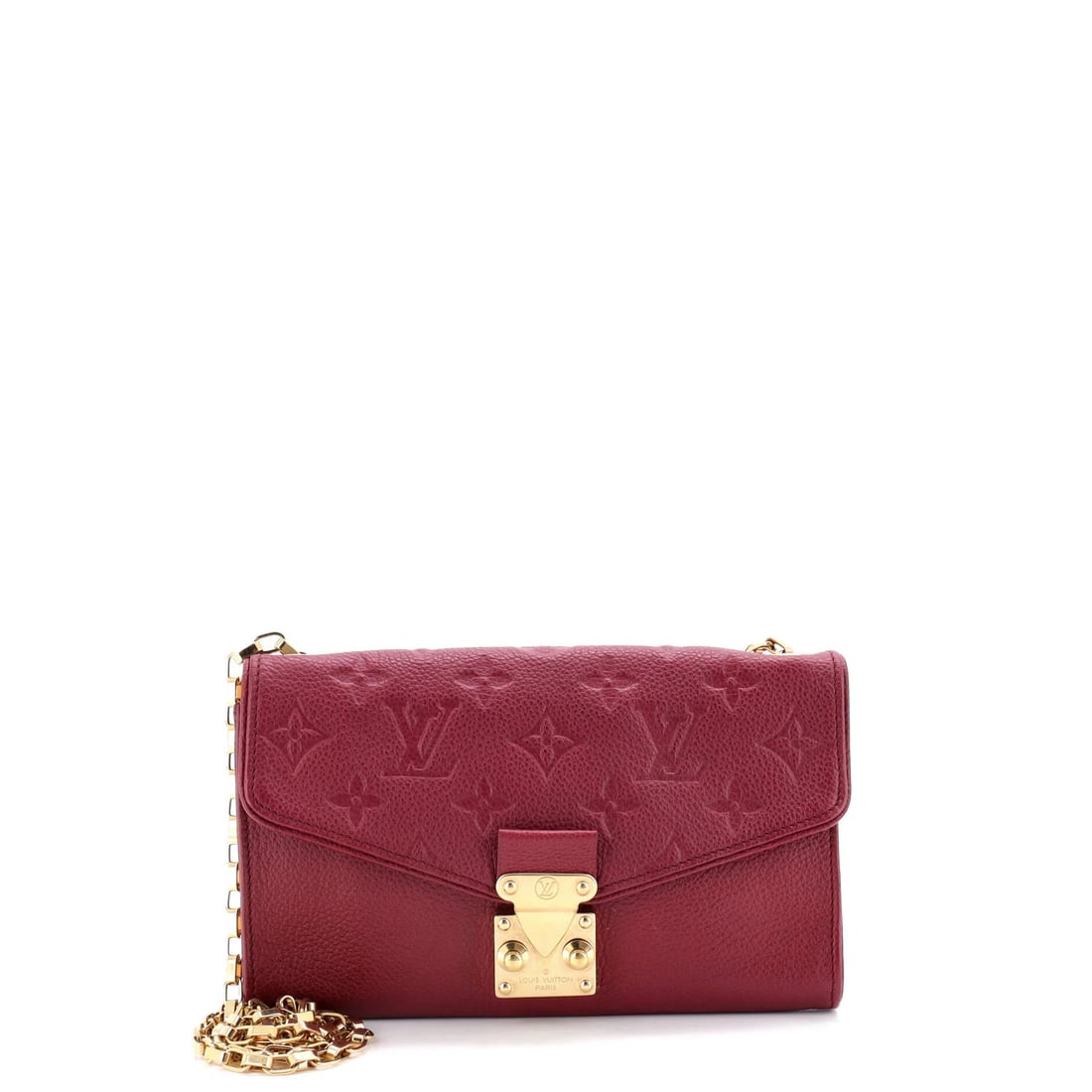 Louis Vuitton Saint Germain Pochette Monogram Empreinte Leather: Louis Vuitton Saint Germain Pochette Monogram Empreinte Leather A stunning Louis Vuitton Saint Germain Pochette Monogram Empreinte Leather shoulder bag in bold red, adorned with iconic monogram