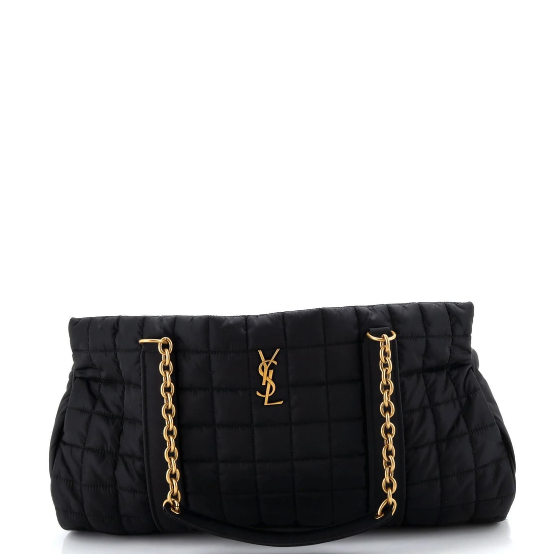 Saint Laurent quilted nylon duffle bag: Saint Laurent quilted nylon duffle bag A classic Saint Laurent duffle bag, the Gloria is a timeless piece of luxury travel. Its quilted nylon exterior and aged gold hardware add an air of