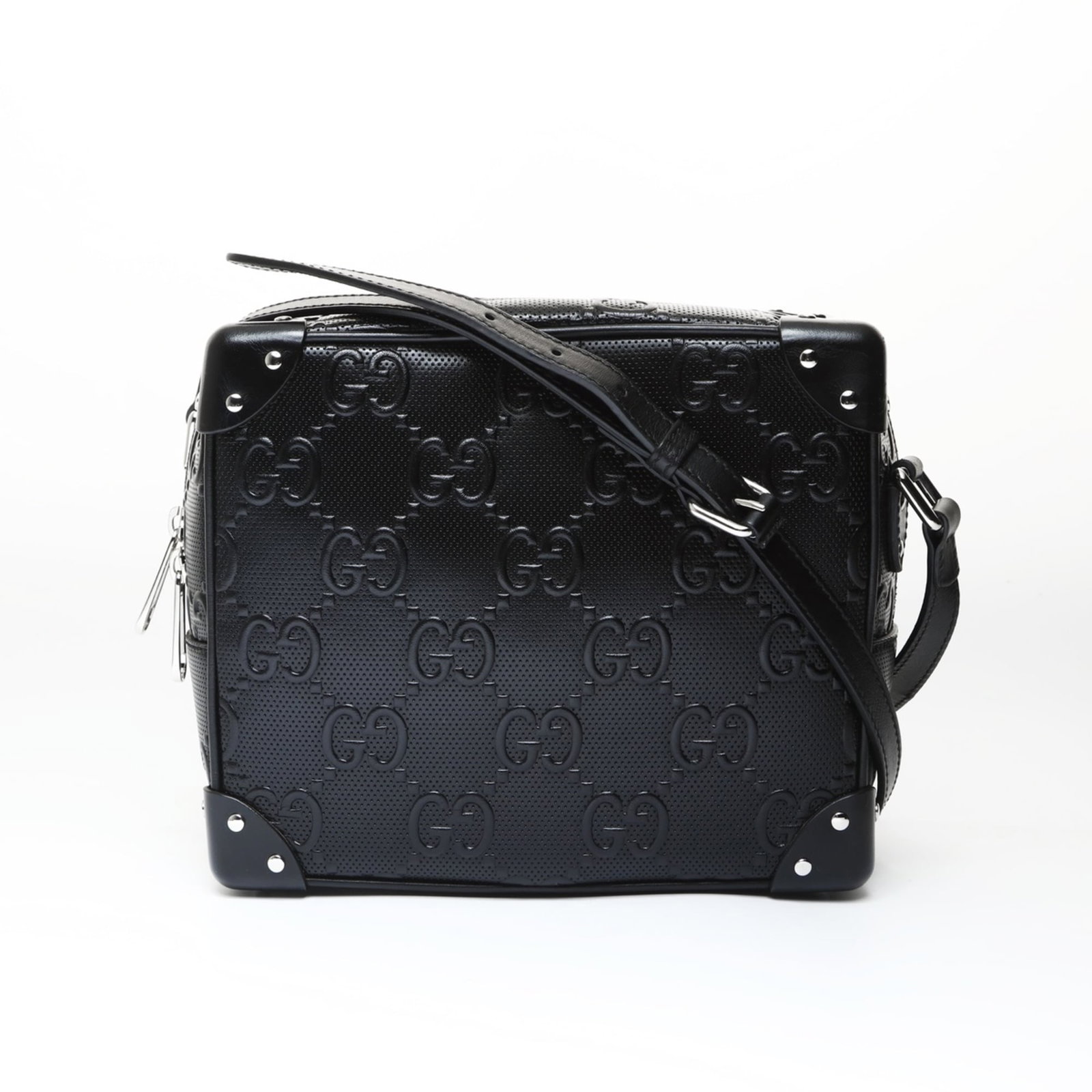 Gucci Embossed Shoulder Bag: Gucci Embossed Shoulder Bag Elevate your everyday style with the iconic Gucci Embossed Shoulder Bag, boasting sleek black embossing and a timeless design that exudes luxury. With its spacious interior